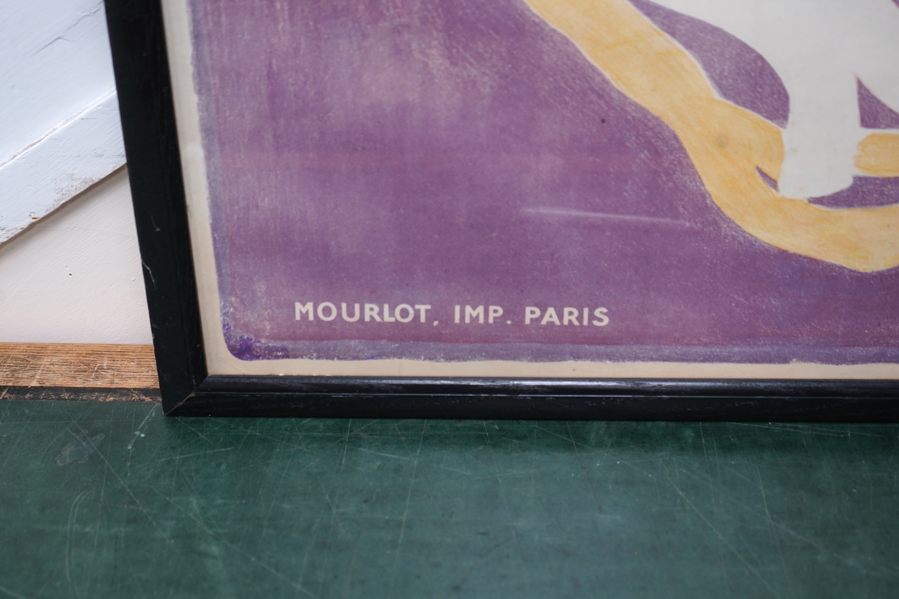 A framed poster entitled; Suzy Solidor, with credits and signature along on the lower edge; Mourlot Imp. Paris, Vestis, 117.5 x 78cm